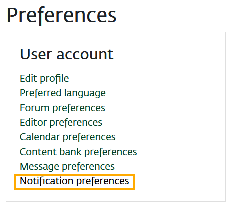 notification preferences under user account