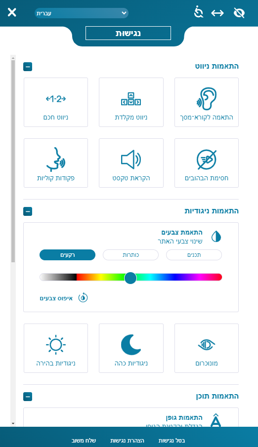 הגדרות כפתור הנגישות