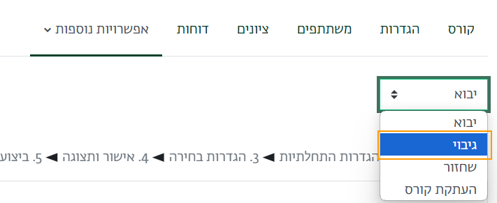 בחירת גיבוי בתפריט